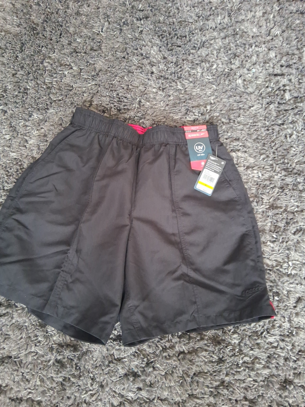 Speedo Black Swim Shorts with Pink Waistband Trim
